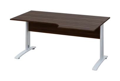 ERK 18 - 166 stůl kancelářský, rohový, pravý, kovová podnož bílá, deska 18 mm, široký 1600 mm, ořech královský